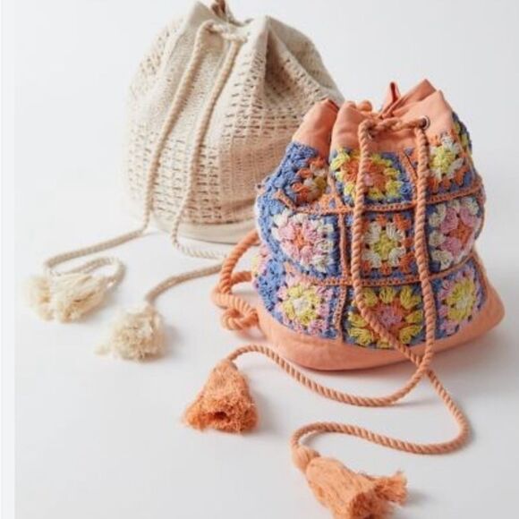 New Urban Outfitters Pastel Crochet Granny Square  Backpack - Picture 2 of 4